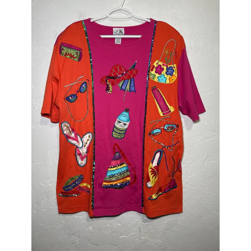 JK America vintage womens embroidered t shirt 14/16 vacation resort cruise‎